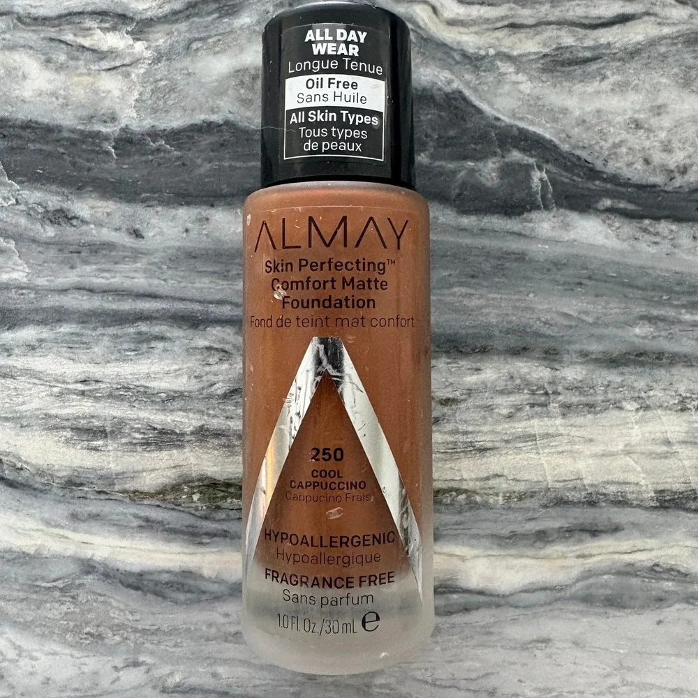 Almay Skin Perfecting Comfort Matte Foundation 250 Cool Cappuccino 1oz Oil Free